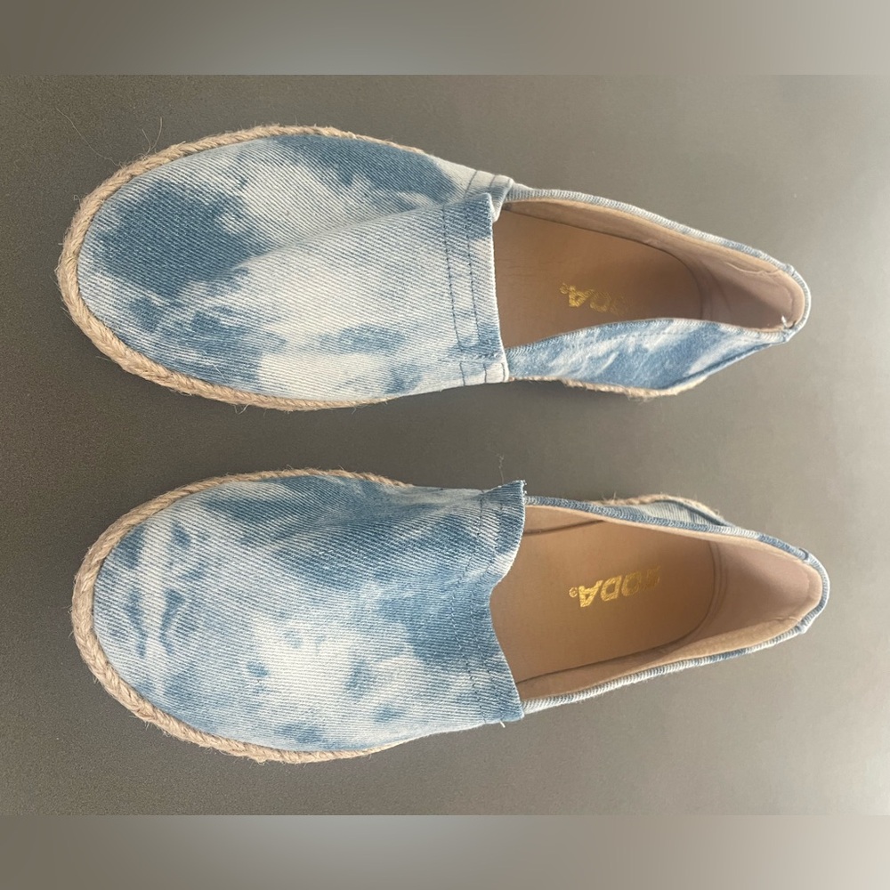 Blue Tie Dye Espadrille Slip On Flats Woven Jute Sole Size 8.5